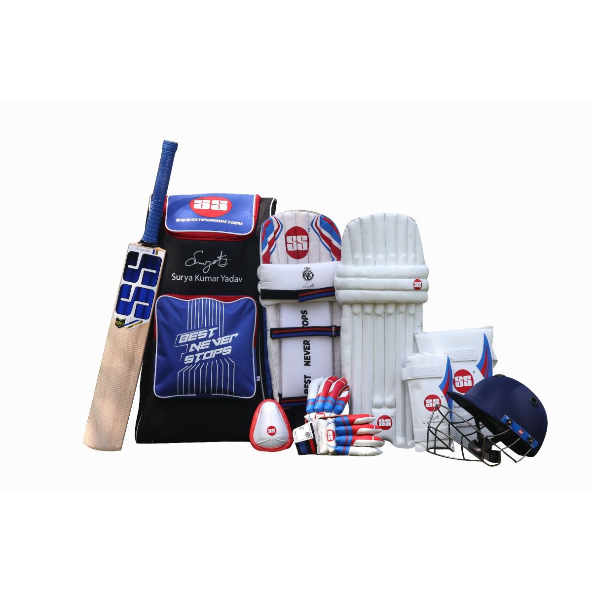 SS Original Brand Full Cricket Complete Kit Ideal for Men's Size Cricket  Kit Package with Kashmir Willow Bat (Thigh Guard+ Abdominal Guard + Helmet  +